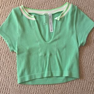 Altard State- AS REVIVAL- Green Ribbed Athletic Cropped Shirt Size Xs/s